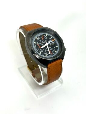 Structure Black Dial Chronograph Watch with Tan Leather Strap